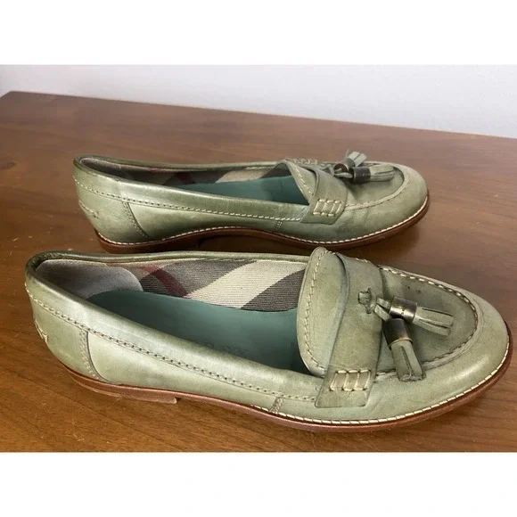 BURBERRY WOMENS LEATHER LOAFERS Green Tassel SHOES EU 36.5 ITALY - Picture 4 of 17